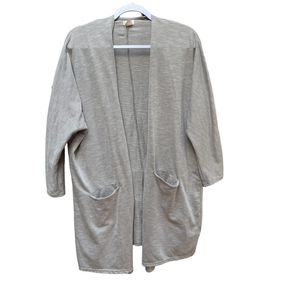 DONNI Anthropologie‎ Open Front Cardigan Gray Grey Ribbed Long Sleeve Sweater OS